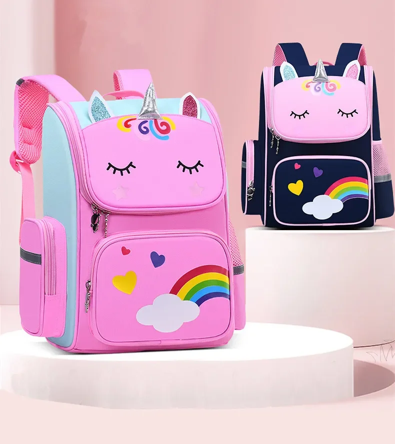 Pink Purple Rainbow Schoolbag Cute Cartoon Kids School Bags for Girls Primary School Backpack Student Book Bag Children's Gift