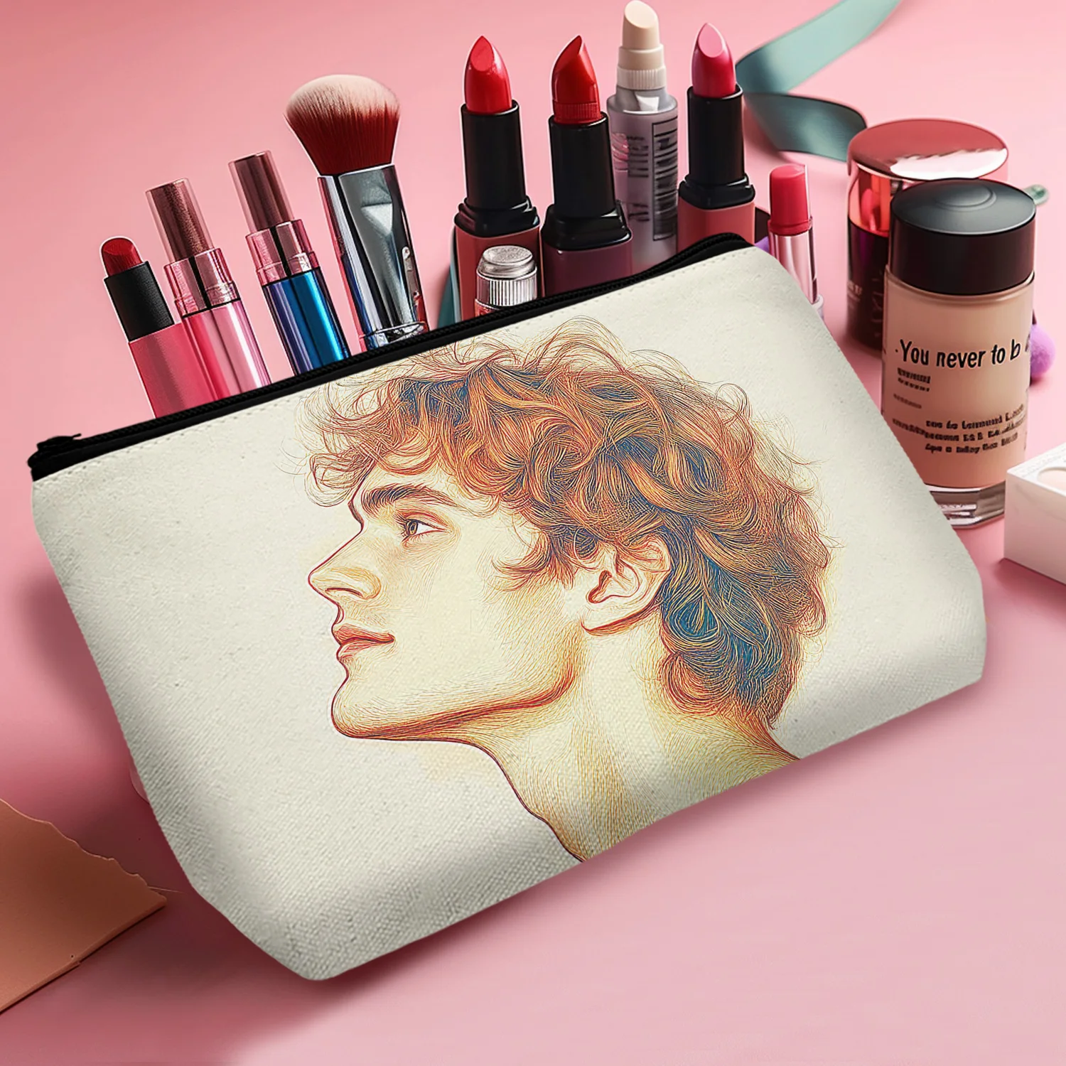 1Pc David Style Handsome Boy Makeup Bag Suitable For College Students Travel Cosmetic Storage Bag Home Offices 8.66X5.51Inch