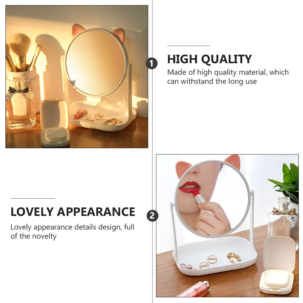 

1Pcs Plastic Makeup Mirror Desktop Storage Tray Design Rotatable Girl Vanity Mirror Supplies