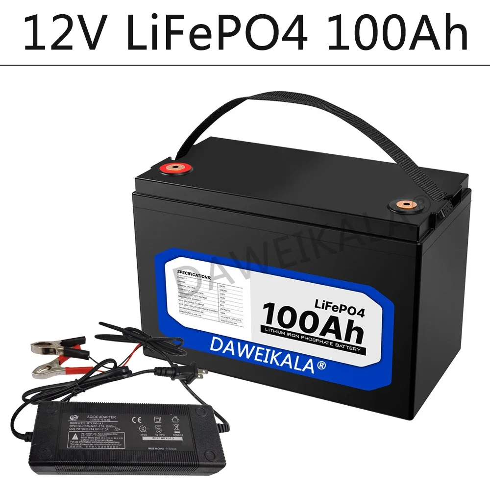 12V 100Ah Lithium Iron Phosphate Battery Built-in BMS LiFePO4 Battery for Solar Power System RV House Trolling Motor