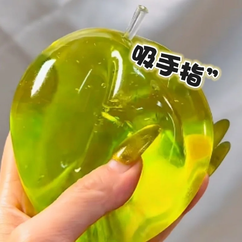 Simulated Clear Apple Squishy Toy Transparent Maltose Squeeze Fidget Toy Glitter Shell Decor Sensory Toy Stress Release Vent Toy