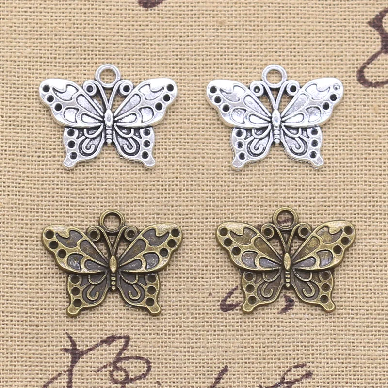 20 Stück Charms Schmetterling 20x25mm, tibetische Silberfarbe, Anhänger, antiker Schmuck, zum Selbermachen, handgefertigt