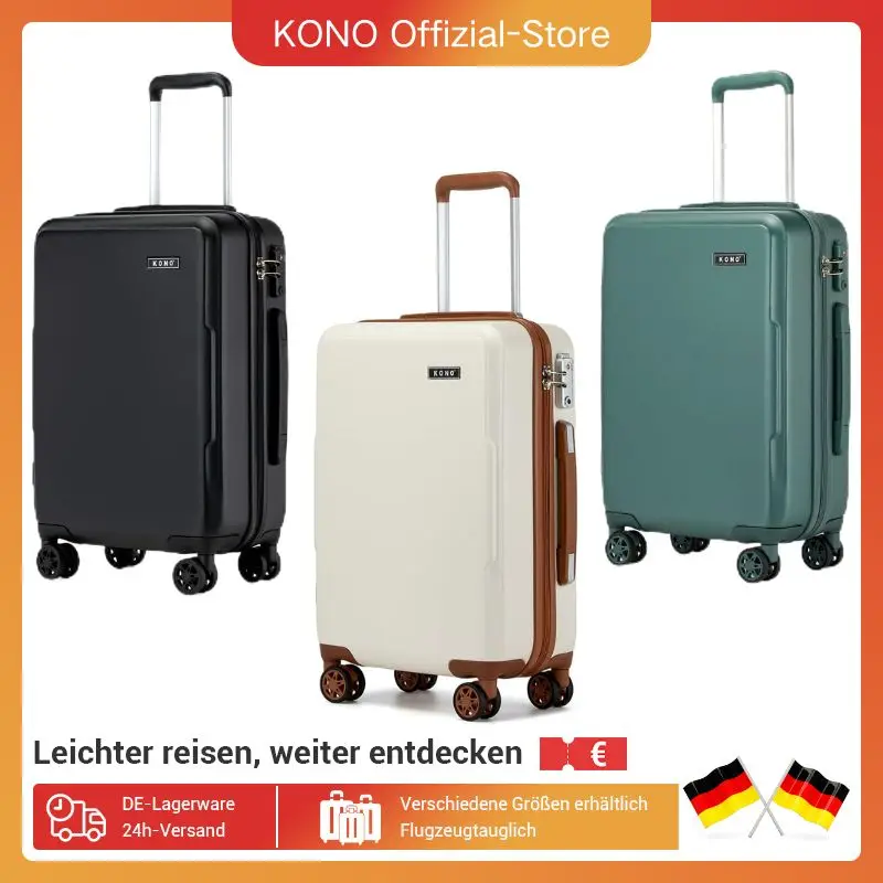 S/M/L Kono Handgepäck-Koffer Leichtes PC+ABS Hartschale mit TSA-Schloss, 4 multidirektionale Rollen - Kabinenkompatibler Trolley