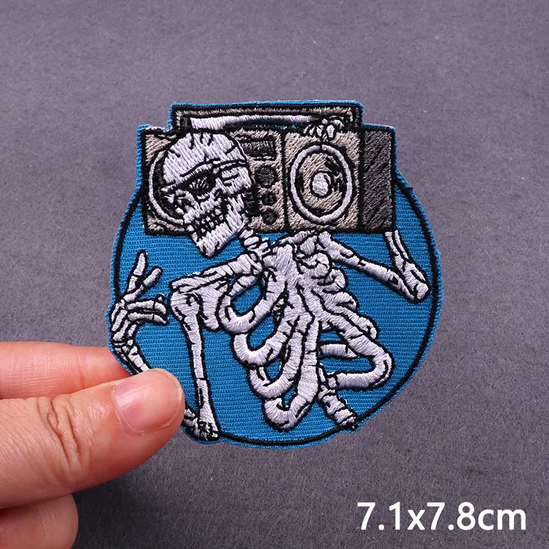 Smoking Sign Iron On Patches For Clothing Thermoadhesive Patches Embroidery/Fusible Patch Happy Skeleton Sewing Patch