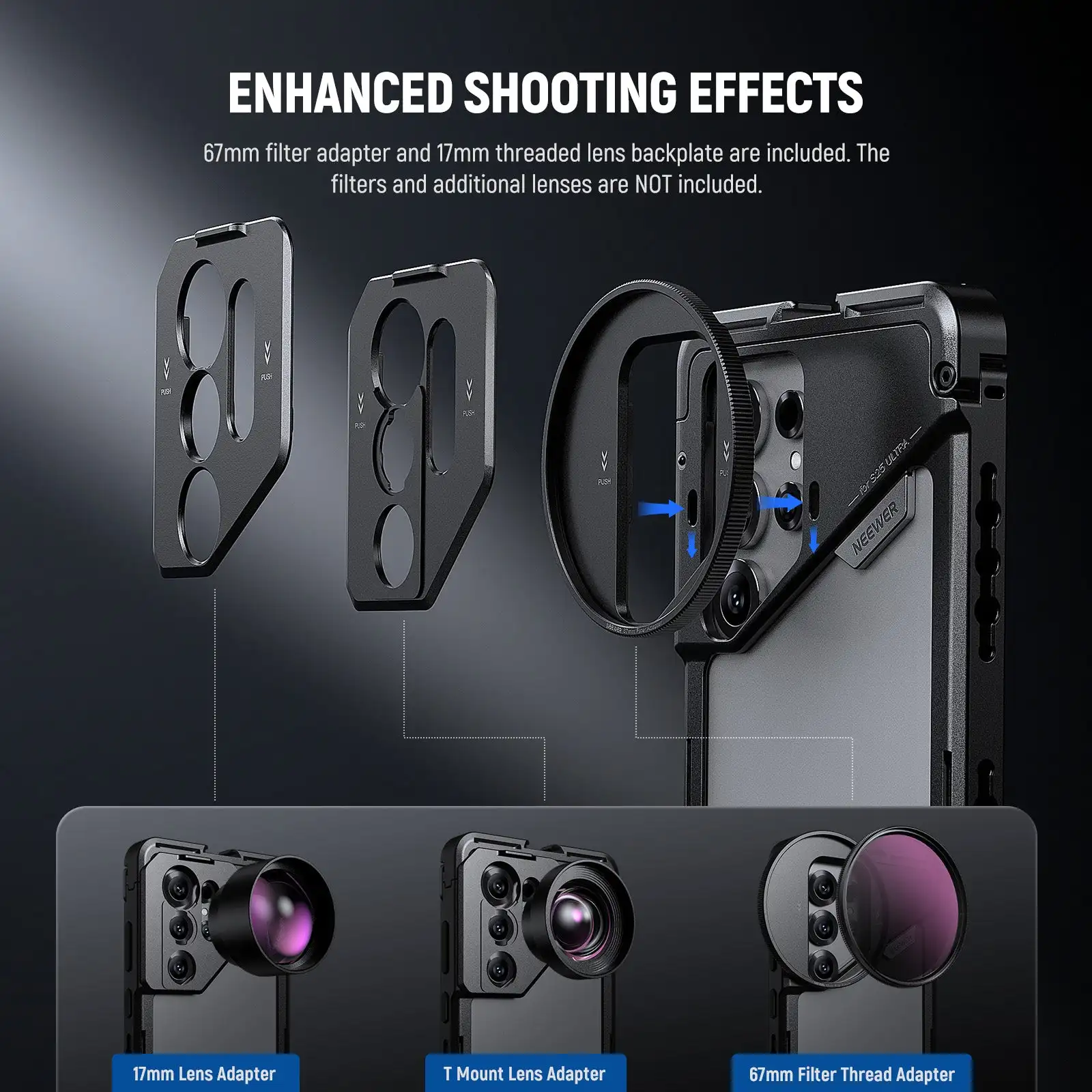 

NEEWER S25 Ultra Phone Cage PA082 Стабилизатор мобильного телефона видеоустановки с адаптером фильтра 67 мм для видеосъемки Vlog