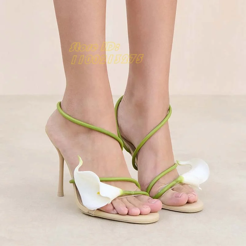 Three-dimensional Flower High Heel Shoes Open Toe Slingback Stiletto Thin High Heel Strappy Custom Made Real Picture Dress Shoes