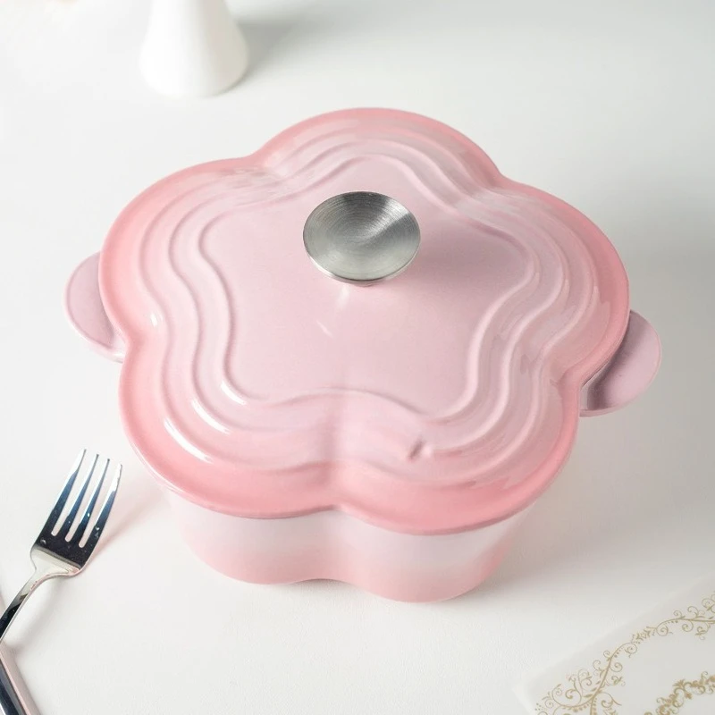 Cast Iron Enamel Pot Petal Soup Pot Enamel Thickened Small Saucepan Household Soup Pot Non-stick Pan Induction Cooker