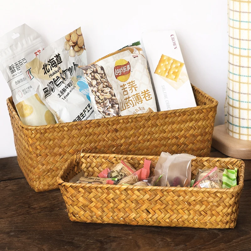 Seaweed Storage Basket Handmade Woven Storage Box Kitchen Organizer Home Woven Baskets Bedroom Organizing Baskets