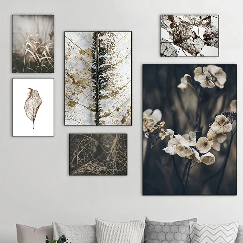 Abstract Rustic Poster Minimalist Withered Leaf Flower Canvas Painting Reeds Prints Living Room Modern Wall Artaesthetics Decor