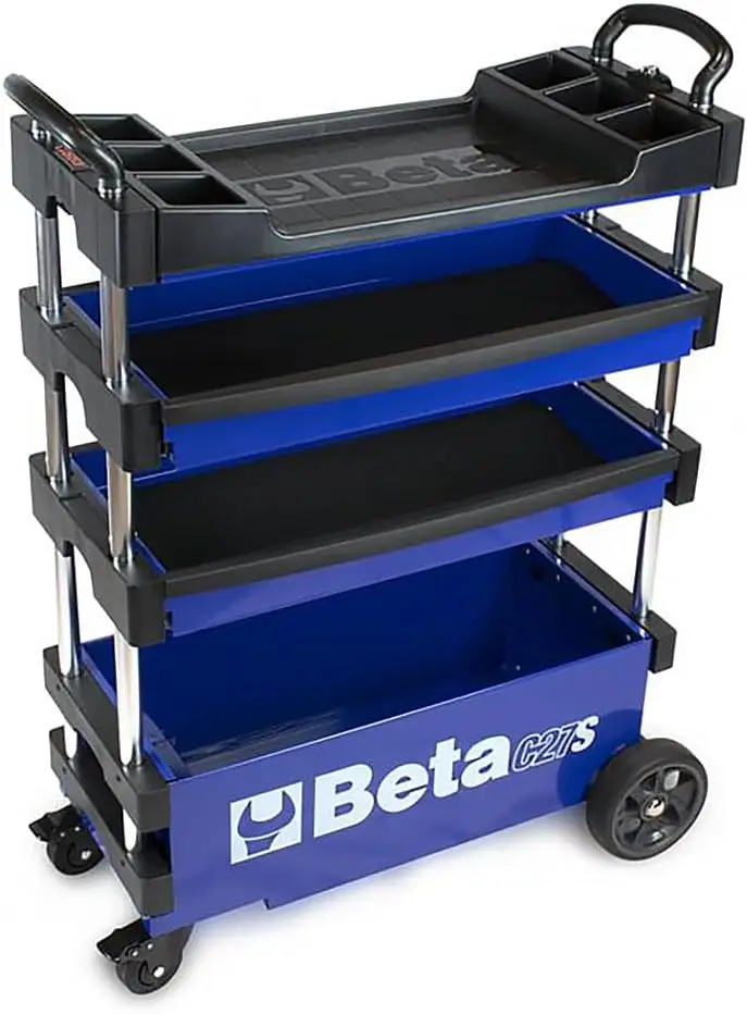 S Blue Collapsible Rolling Tool Cart, 4 Inch Steering Wheels With Brake, 110 Pound Capacity