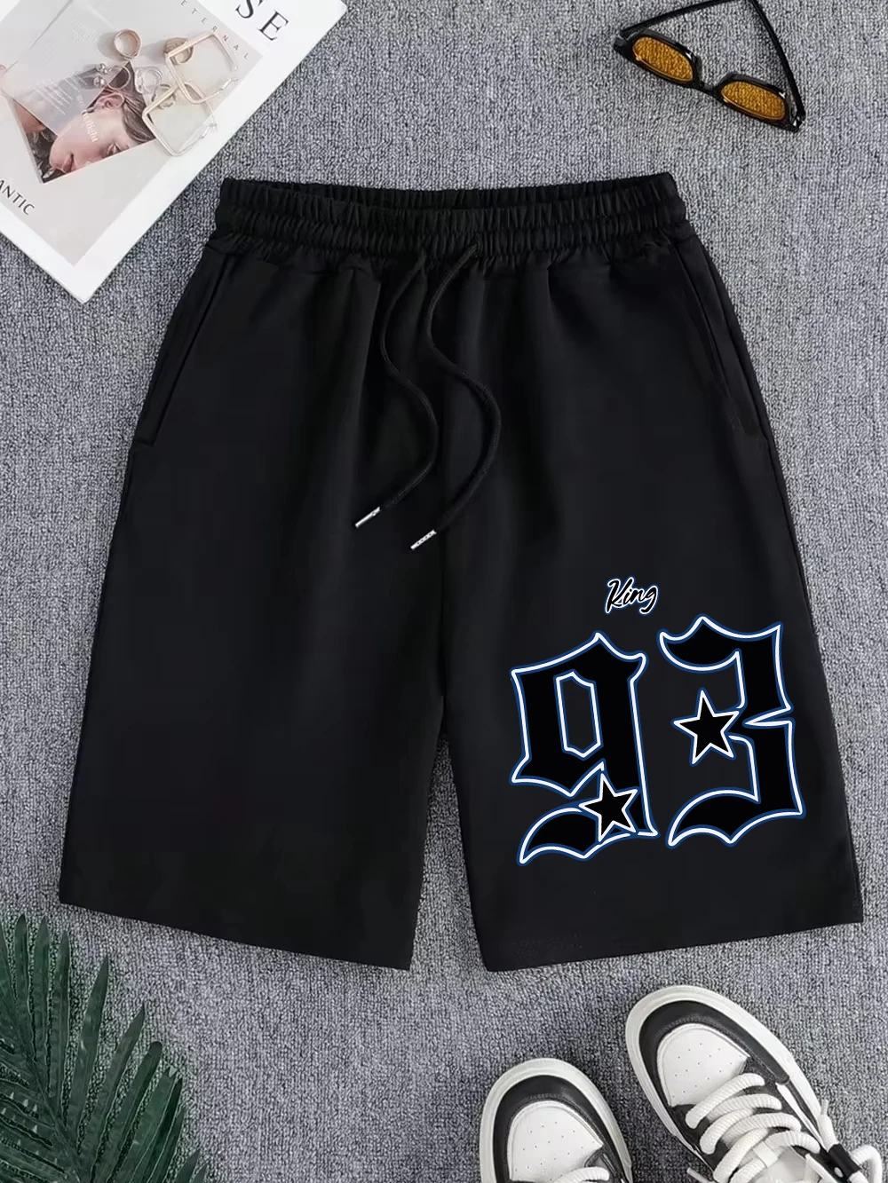 

King Stars 93 Printed Pants Mens Summer Oversized Wide Knee Length Shorts Jogging Pocket Shorts Basics High Waisted Male Clothes