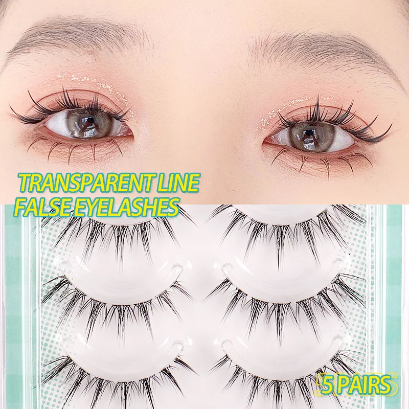 Faux-cils naturels réutilisables et réalistes, 5 paires, bande invisible, manga, Corée, Japon, maquillage, beauté, allongés