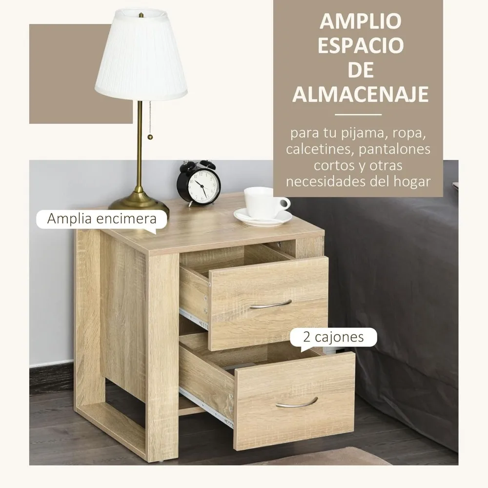 Mesita de Noche Moderna con Cajones، Diseño Natural para Dormitorio 48x39x54 سم #4