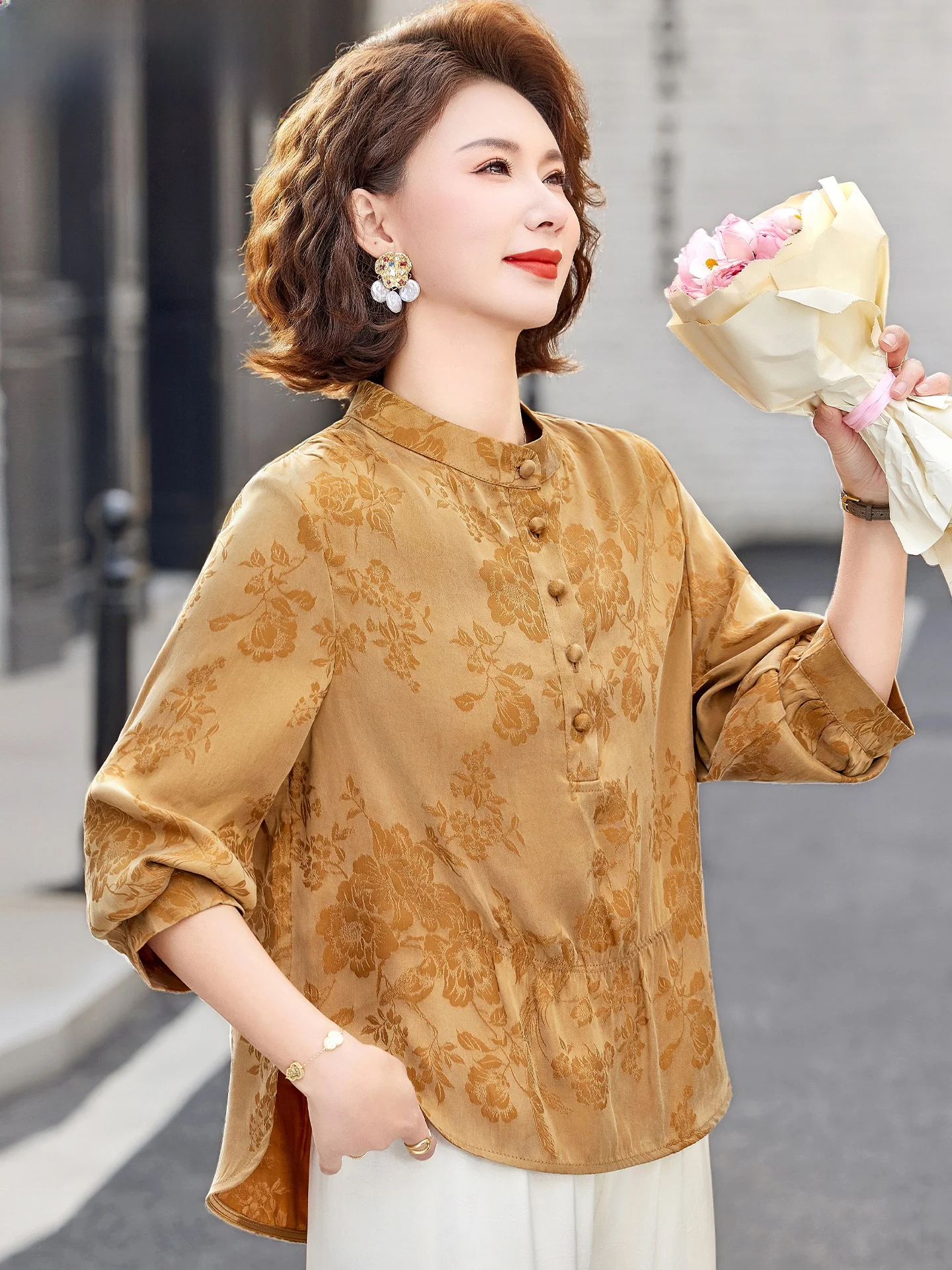 

Ele Spring Outfit Set for Women over 50 Faionable irt New Sle Middle-Aged And ly Women's Clothing Ladylike Top