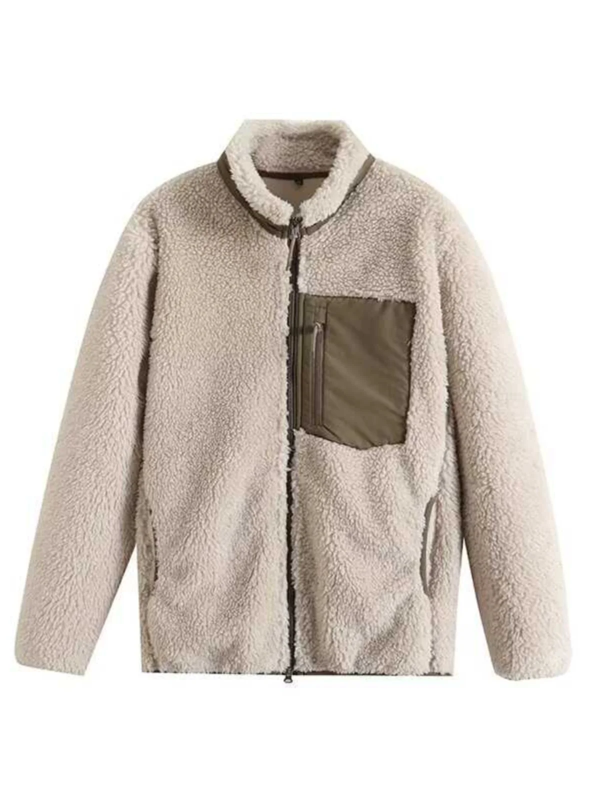 

Warm Lamb Velvet Autumn Winter Jaet with Zipper And ket Retro American Sle Stand Collar Coat for Men And Women