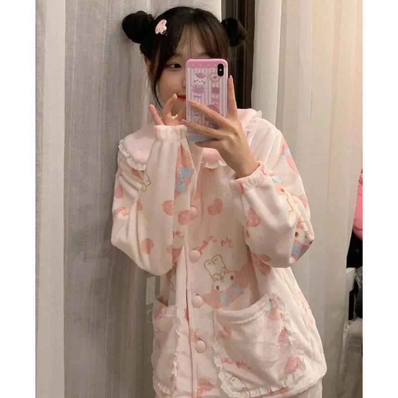 2023 New Autumn/winter Cartoon Ladies Pajamas Sanrio Anime Melody Girl Pink Plush Can Love Couple Set Home Wear