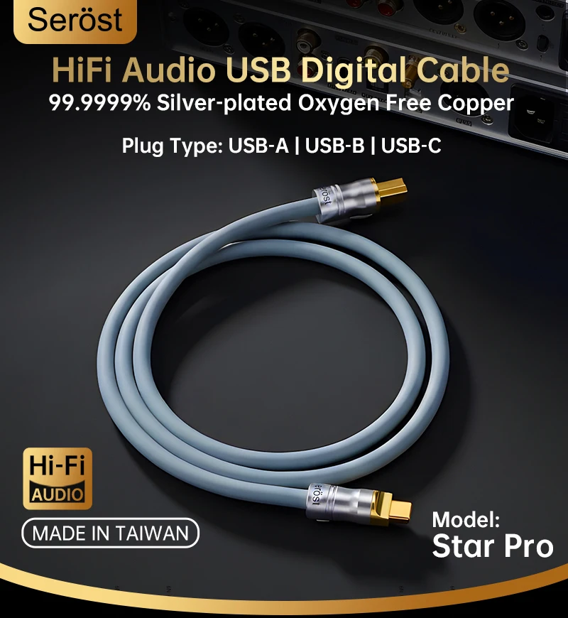Serost StarPro HiFi USB Typ-C OTG Digitales Audiokabel, versilbertes OFC-sauerstofffreies Kupfer für DAC DSP-Dekodierung Soundkarte – Detail 1