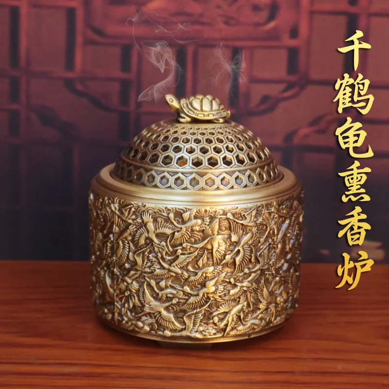 nouveau-style-chinois-grue-en-laiton-et-tortue-longevite-bruleur-d'encens-bureau-boutique-salon-de-the-ornement-de-bureau-artisanat-bruleur-d'encens