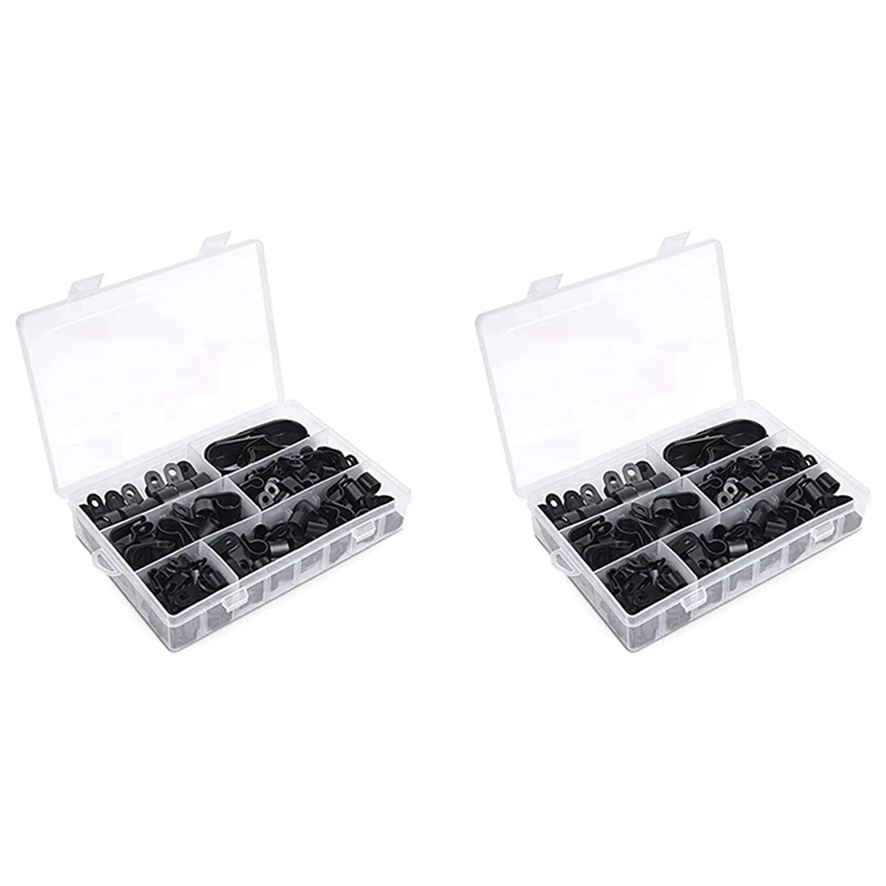 

400Pcs R-Type P-Type Cable Clamps Plastic Nylon Wire Clip Assortment Kit Hardware Tools Cable Clip Buckle Clips Ties