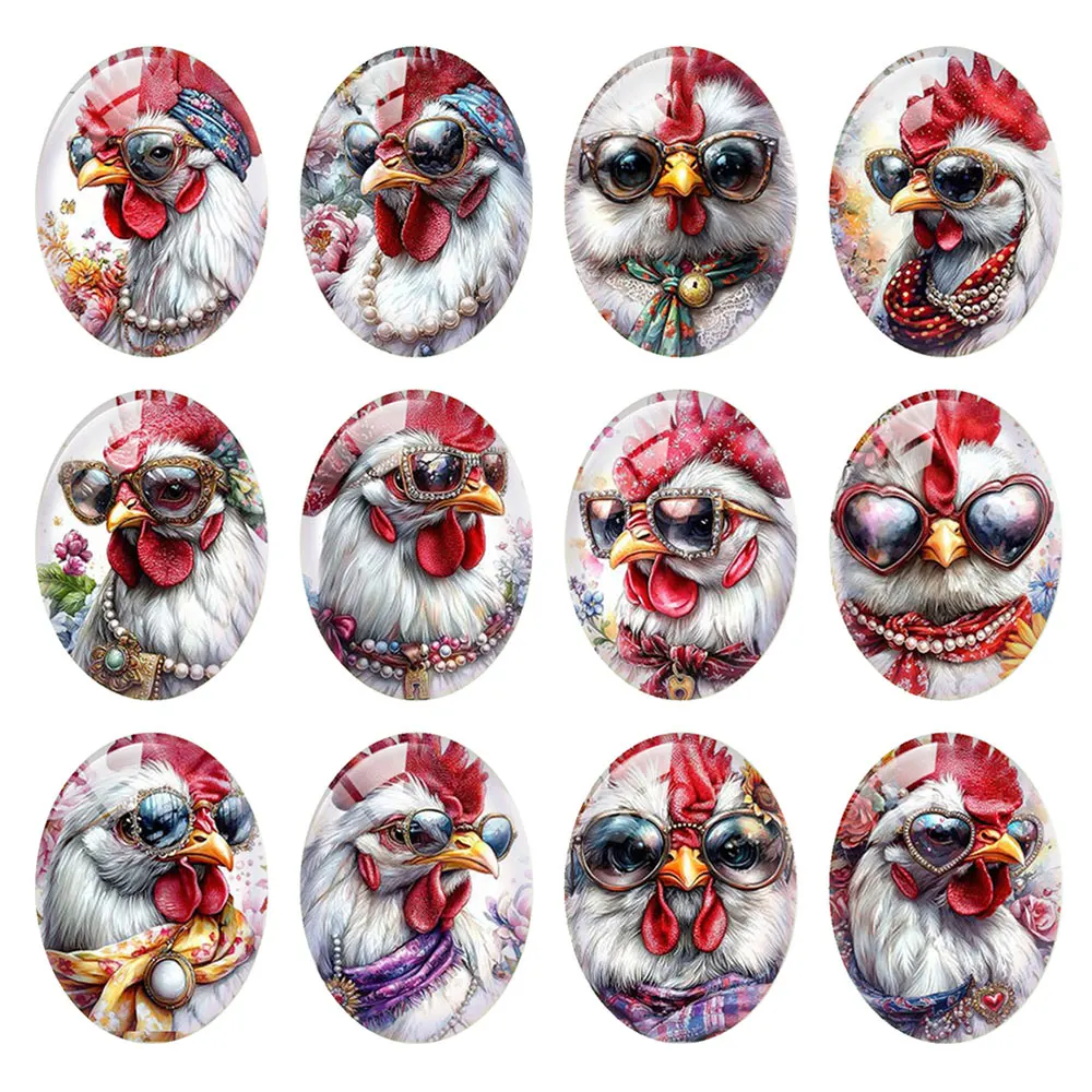 Random Mixed Round/Oval/Square Lady Hen Sunglasses Pearl Chicken Photo Glass Cabochon Flatback Demo Cameo For Diy Jewelry Making