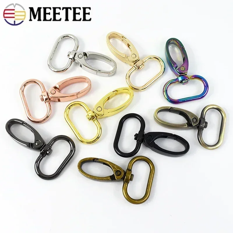 Meetee 10 pçs 16-38mm saco cinta gancho fivela de metal giratória lagosta fecho diy webbing snap gancho mosquetão chaveiro fivelas acessório