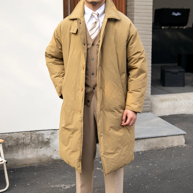 Chaqueta de plumón larga y gruesa para hombre, Parka informal de negocios con estilo Vintage para invierno