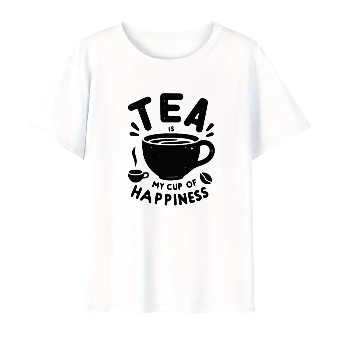 TEA IS MY CUP OF HAPPINESS Print WClothing Soft Short Sleeve Summer Top Round Neck Casual Harajuku Aesthetic Sale Tops