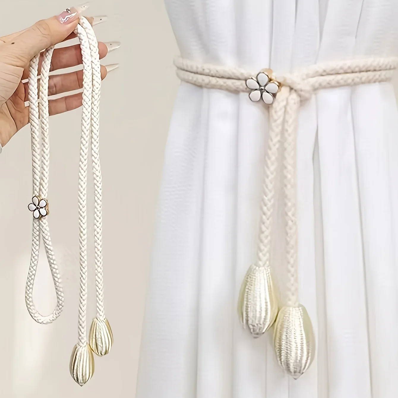 2pcs/pair Adjustable Cotton Cord Curtain Tie Hand Woven Rope Curtain Buckle Strap Fasteners Home Decoration Accessories