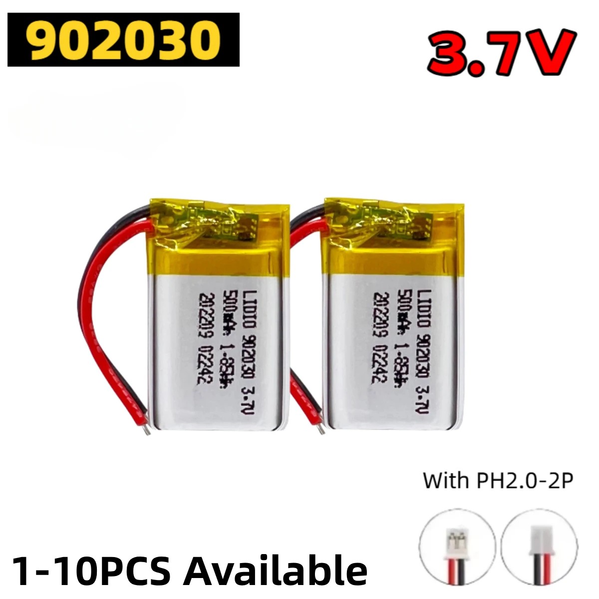902030 500mAh 3.7V Li Polymer Battery High Capacity For Solar Light DVD Tracker Anti-theft Device GPS Lipo Rechargeable Cell