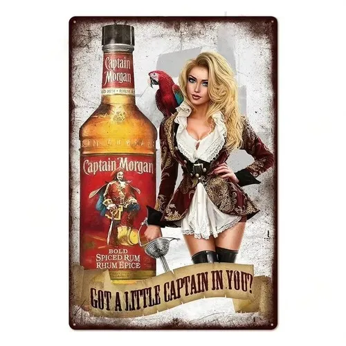 Captain Pirate Rum Tin Sign Vintage Bar Decor Man Cave Art Poster
