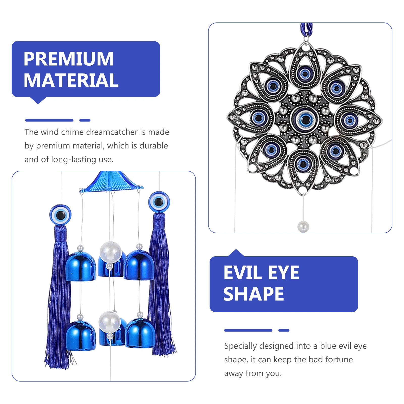 

Metal Bell Wind Chime Chimes Bells Blue Evil Eye Decor Hanging Patio Decoration