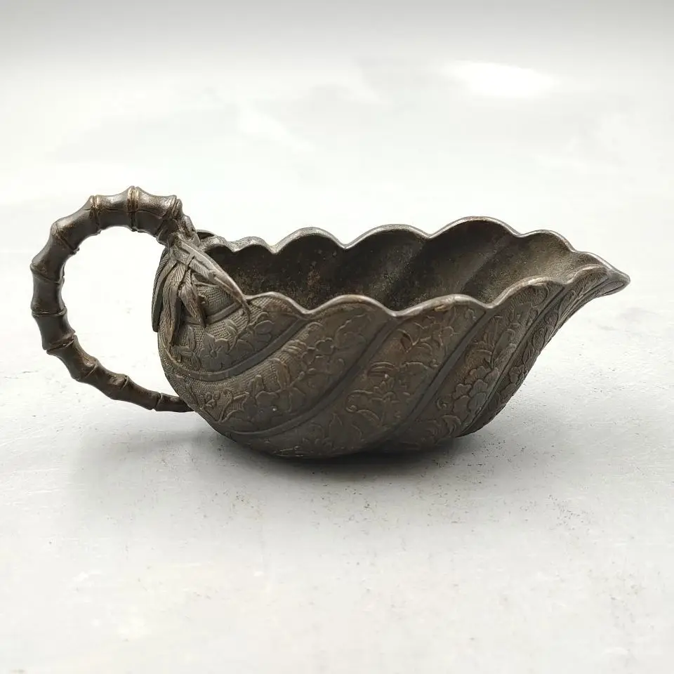 Copper Black Patina Leaf Cup Golden Bamboo Twig Wealth Home Decor Calligraphy Ink Cup Ornament