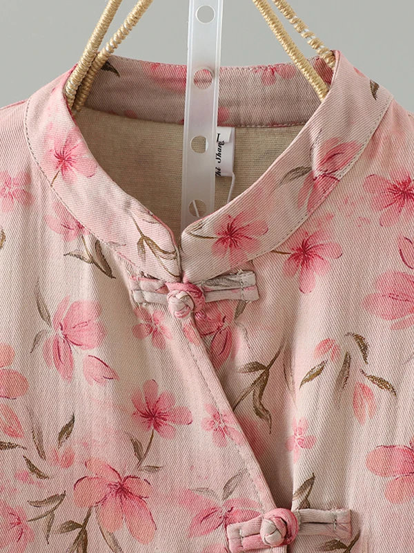 Thiened algodão linho jaet casaco longo feminino chinês sle impressão calor inverno usar botão design zen meditação outerwear