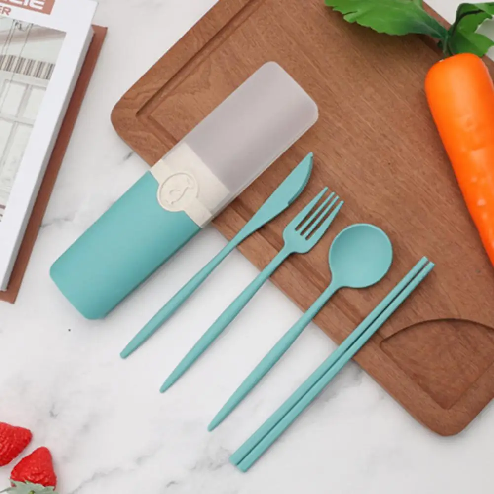 Wheat Straw Cutlery Set Dinnerware Spoon Fork Set Portable Spoon No Odor Utensil Box Chopsticks Set for Hiking