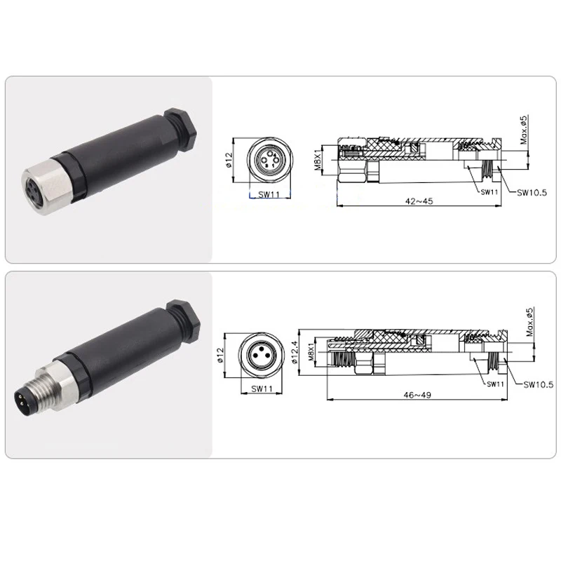 316 Stainless Steel M8 Waterproof Connector IP67 3Pin 4Pin Anti-rust Anti-corrosion Assembled Aviation Plug Soldering-free Joint