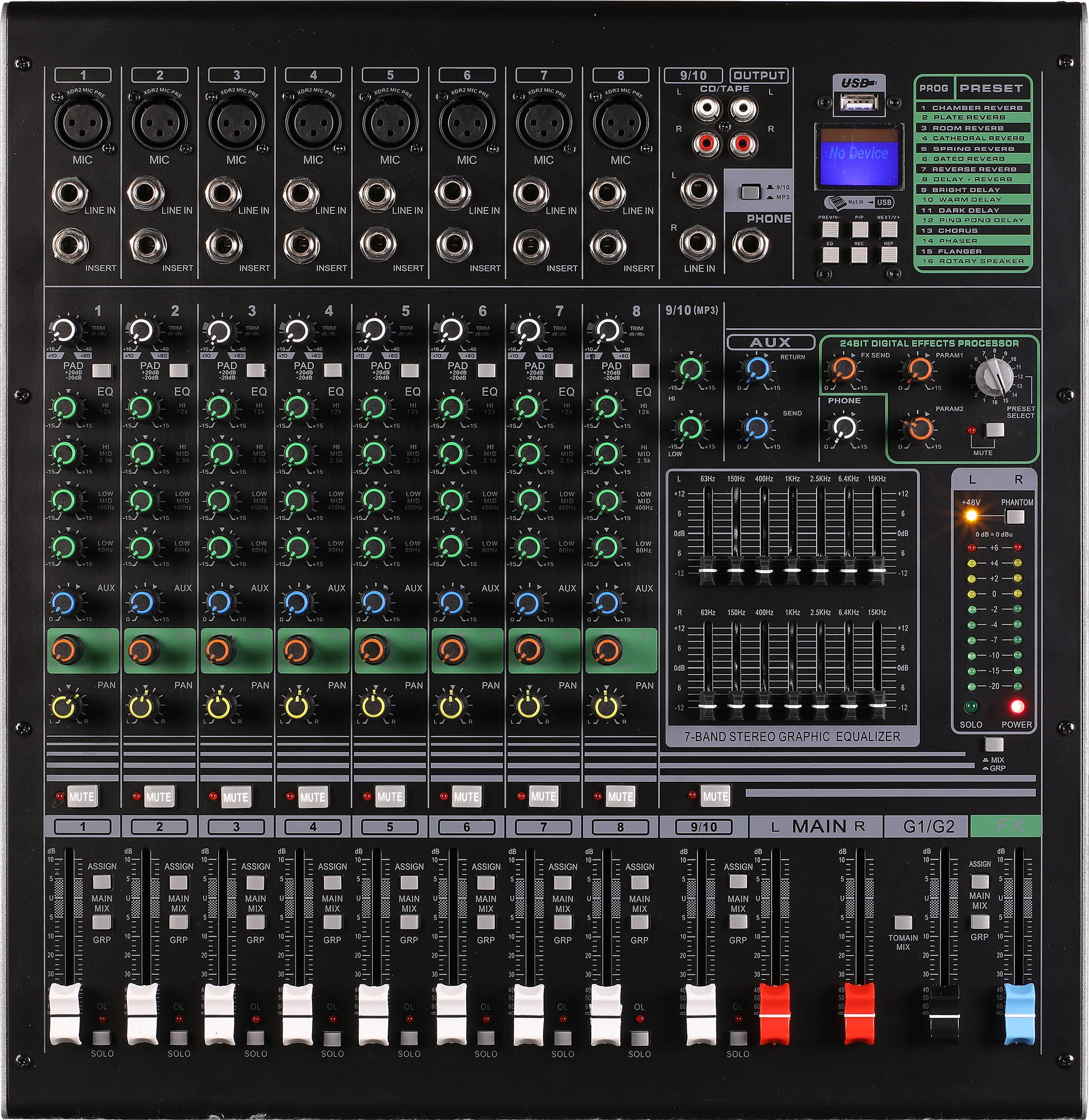 

CrossTop BE-18 Professional 16DSP Digital Audio Mixer Console Noise Cancelling Karaoke Mic DJ Power PC Connection 8 Devices