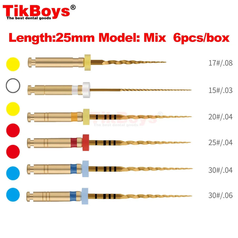 6 шт. в коробке, стоматологические гибкие золотые файлы с тепловой активацией, обработка корней канала, Ротационные золотые файлы, стоматологические инструменты, эндодонтические файлы