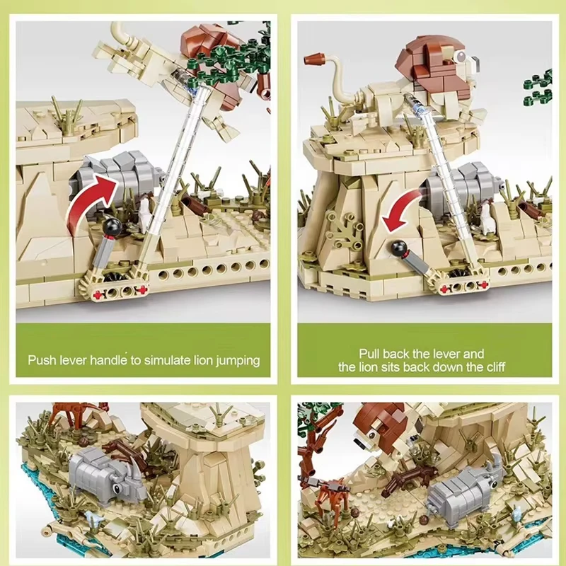 Moc oceano deserto africano pastagem leão rinoceronte veados blocos de construção conjunto bonito zoológico animal brinquedos para crianças presentes do feriado aniversário
