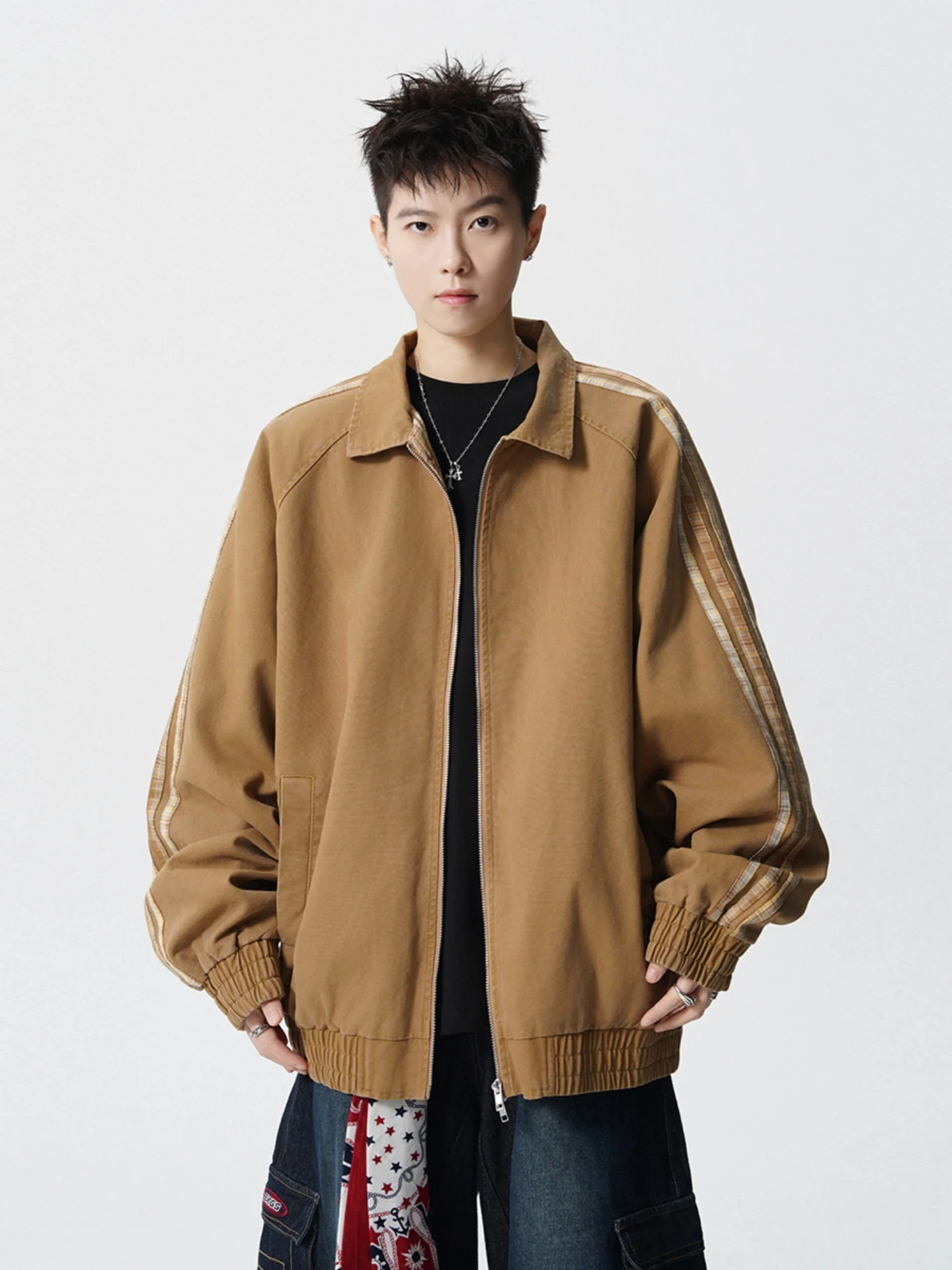 

Ретро-куртка в американском рабочем стиле для мужчин, двусторонняя, винтажная, с отложным воротником, осенняя, молодежная, модная, хлопковая