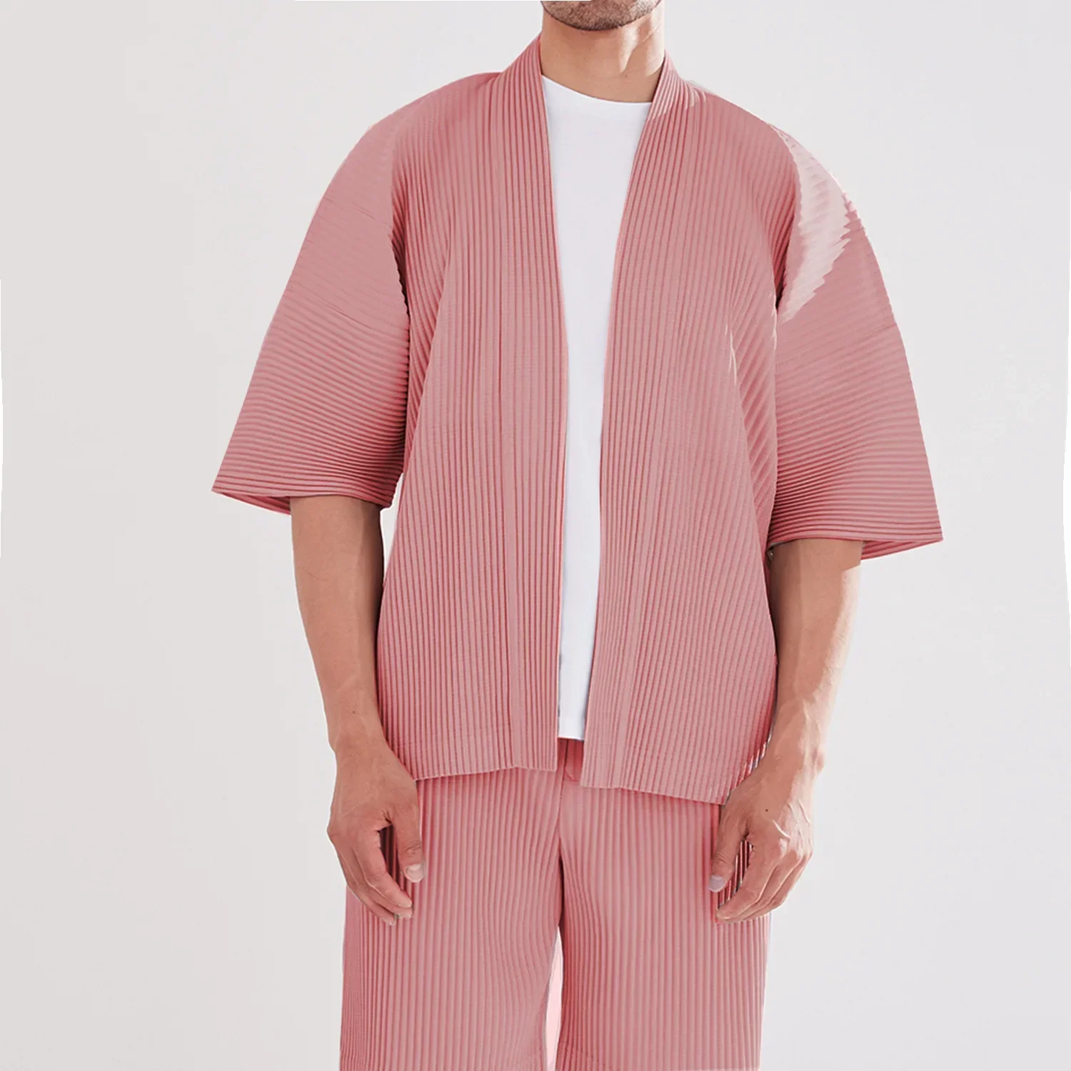 

ALSEY Miyake Pleated Men Pink Blazer Sets Korean Fashion Solid Color Cardigan Jacket 2024 Summer New Casual Simple Jacket Suits