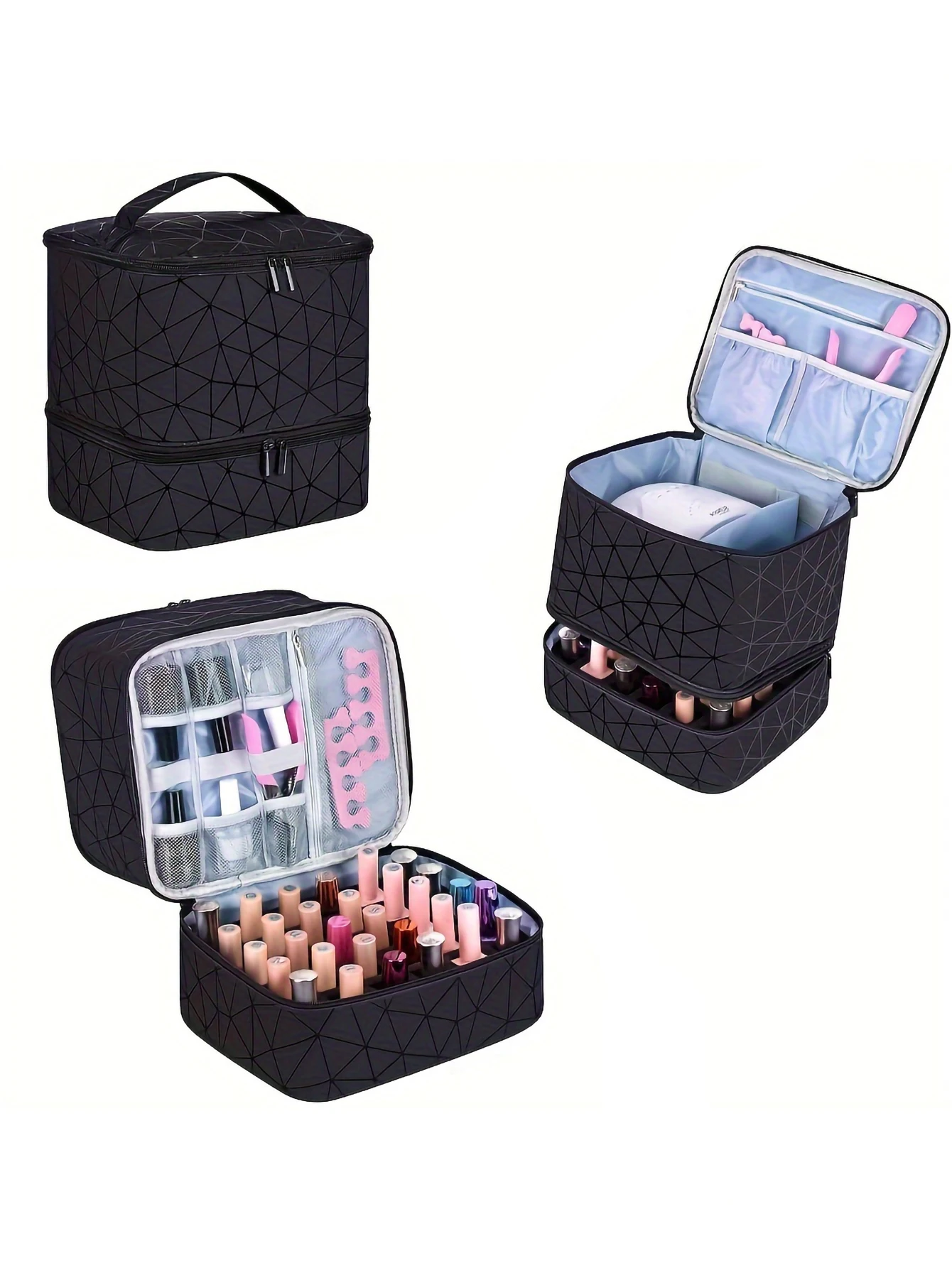 Women\'s Portable Double-layer Nail Polish Storage Bag Organizer Travel Essential Oil Storage Box Multi-function Storage Bag