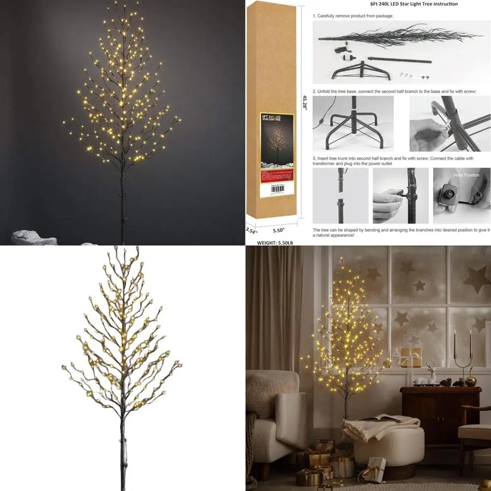 

6-Foot 240-LED Starry Tree Light, Perfect for Holiday Celebrations, Suitable for Indoor & Outdoor, Warm White