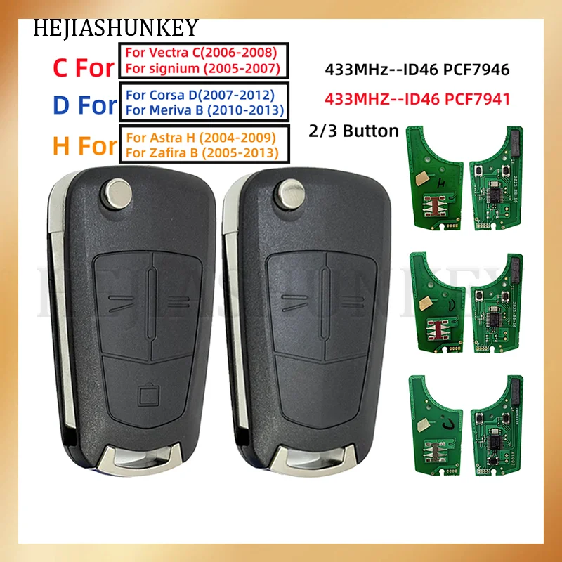 Llave remota plegable con chip ID46 PCF7941 PCF7946 de 433MHz, 2/3 botones, 736-743-A, para Opel Vauxhall Corsa D Astra H Zafira B Vectra C Holden