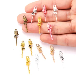 20pcs 7 Color rose Charm for Bracelet Necklace earring Pendant DIY Handmade Jewelry Accessories 7*24mm Q1165