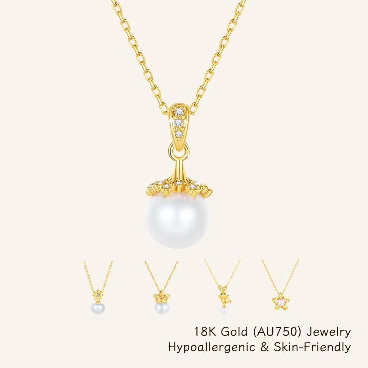

Elegant 18K Gold Natural Freshwater Pearl Hollow-Out Pendant Necklace With Certificate Everyday Birthday Jewelry Gift for Her