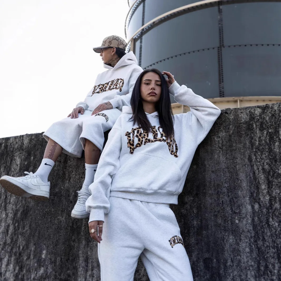 อเมริกันHip-Hopเสือดาวพิมพ์เย็บปักถักร้อยผู้ชายHoodie Retro Harajuku Streetชุดกีฬาแฟชั่นสบายๆเสื้อ