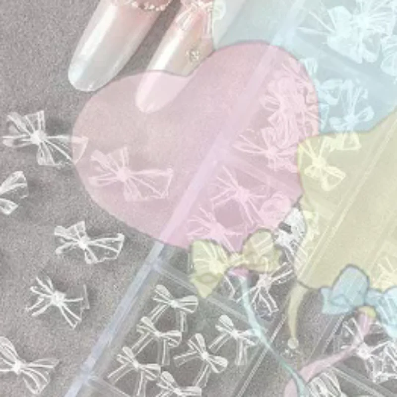 1 Set Y2K Moon Bow Nail Rivet Studs 12 Grids Transparent 3D Bow Tie Nail Charms DIY Valentine's Day Manicure Decoration