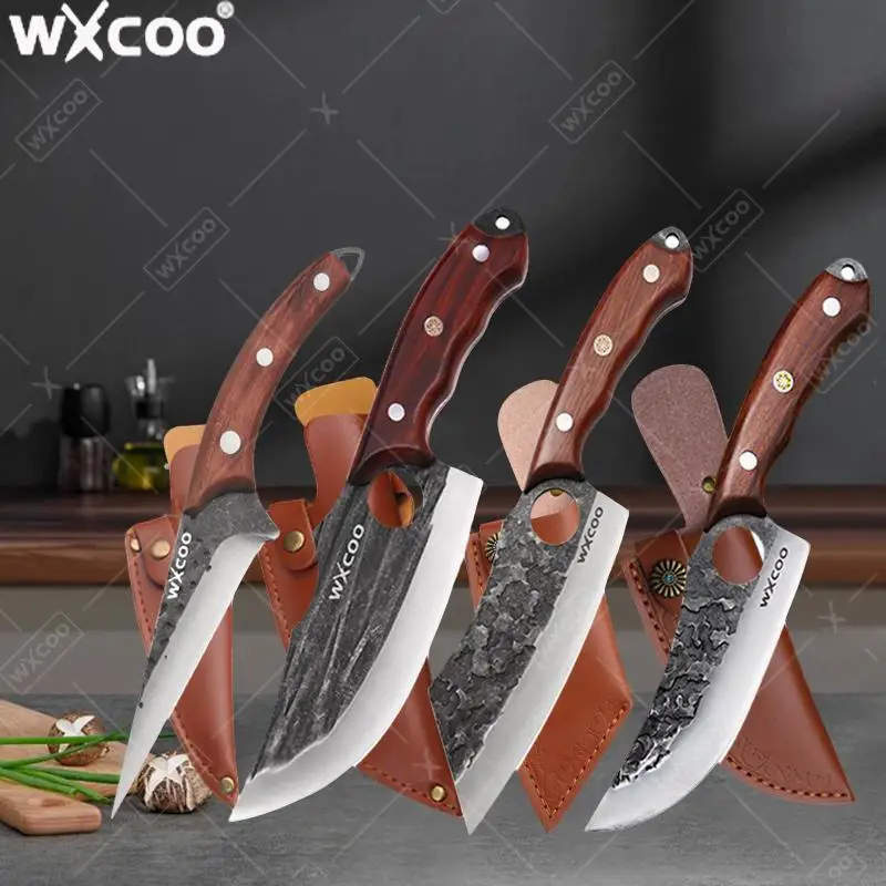 WXCOO Professional Boning Knives Butcher Knife Hand forged BBQ Meat Cleaver Stainless Steel Kitchen Fruit Slicing Cooking Tools