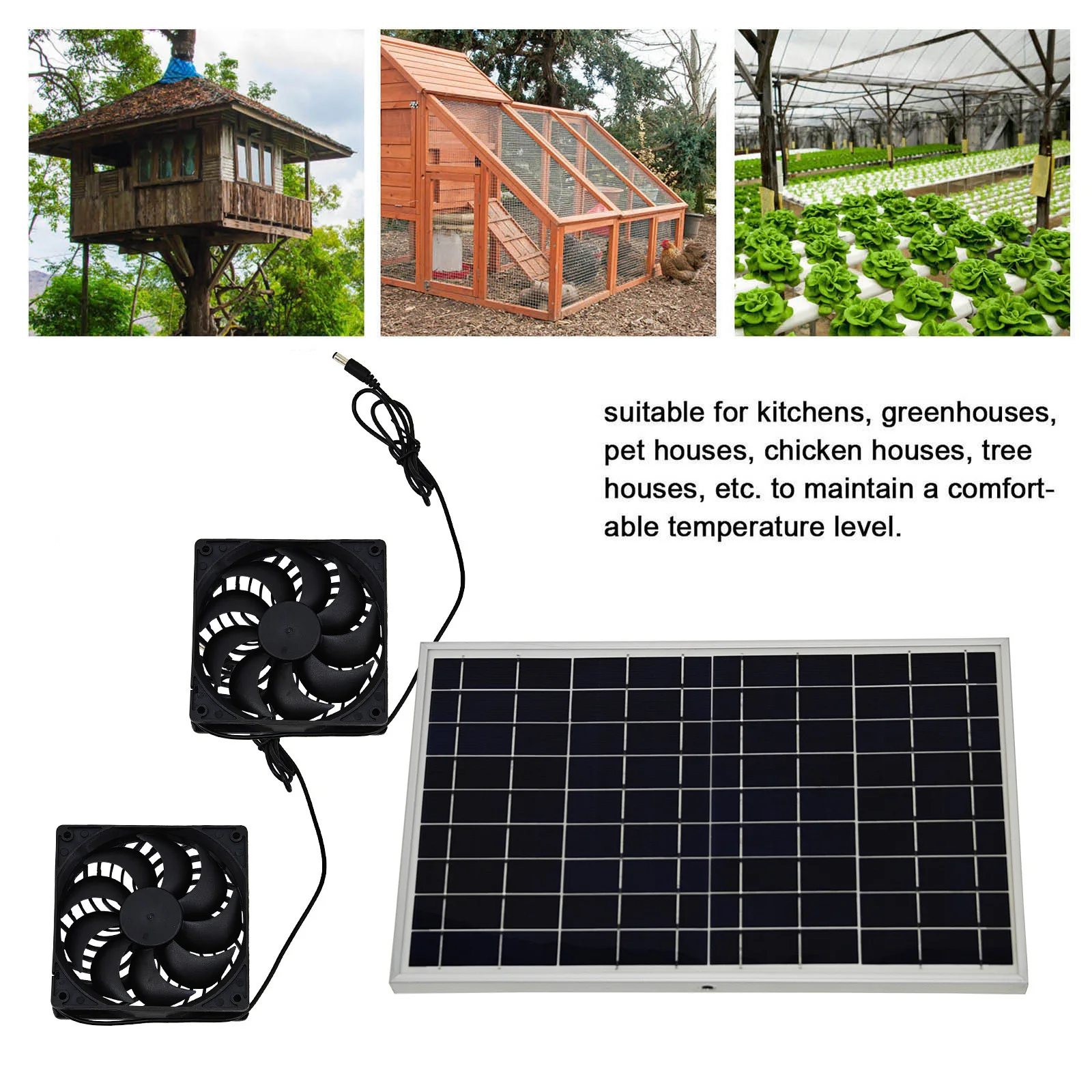Cross-border exclusive solar panel 10W aluminum frame double fan solar exhaust fan for pet house silent heat dissipation