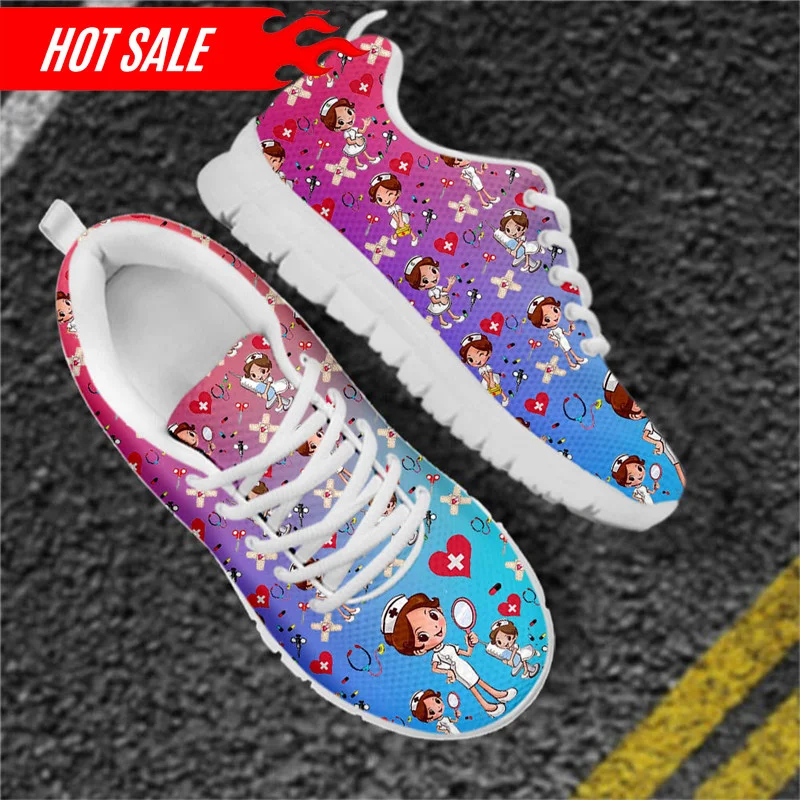 Women's Plus Size Nurse Shoes Lightweight Non-Slip Flats Cute Nurse Girls Medical Healthcare Design Casual Sneakers